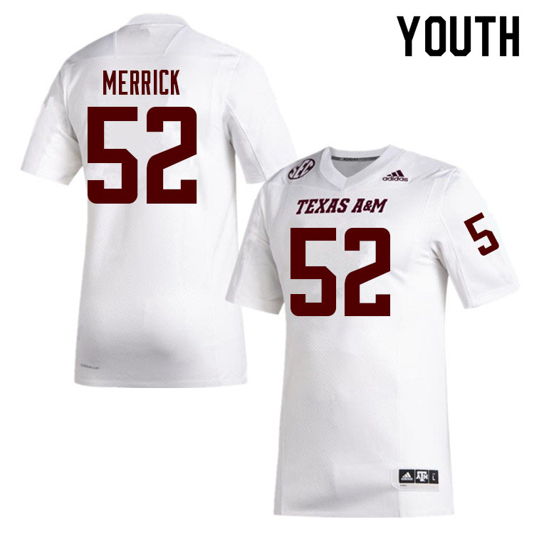 Youth #52 Andrew Merrick Texas A&M Aggies College Football Jerseys Sale-White - Click Image to Close
